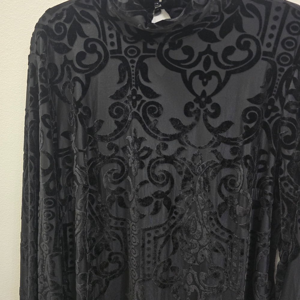 Cato‎ Black Burnout Velvet Damask Mock Neck Blouse Top Womens 14/16W Plus Size - Picture 5 of 8